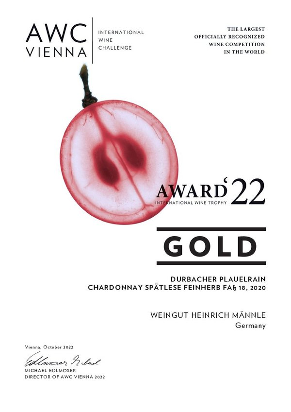 Chardonnay Spätlese feinherb | 2020er Durbacher Plauelrain | 0,75 l | 18201