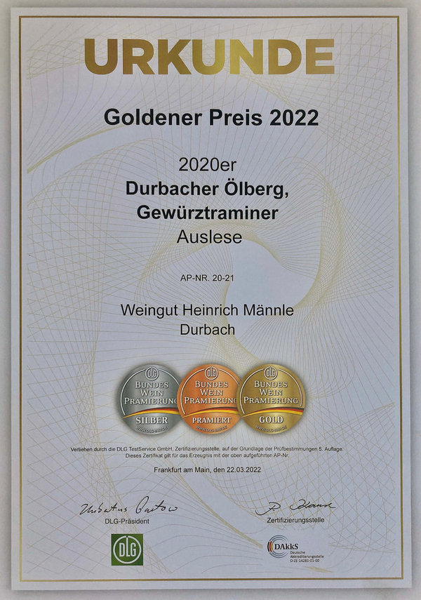 Gewürztraminer Auslese | 2020er Durbacher Ölberg | 0,75 l | 13201